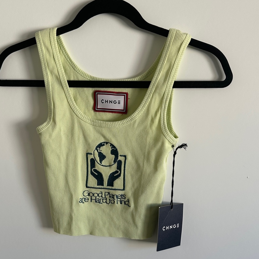CHNGE Light Green Cropped Earth Tank Top XXS 60% Cotton 40% Polyester Recycled